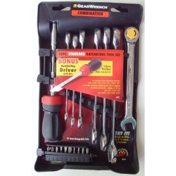 К-кт тресчоткови ключове + отвертка и накрайници 18части GearWrench